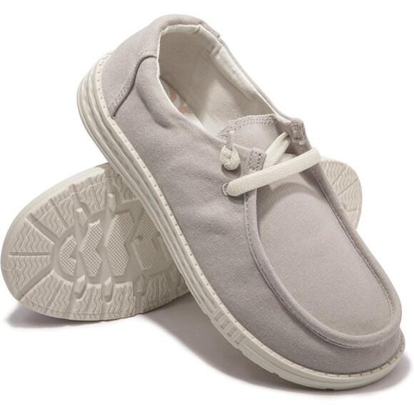 Women's V-Gray Fashion Casual Walking Canvas Low Top Flats  Sneakers Shoes - Picture 4 of 5